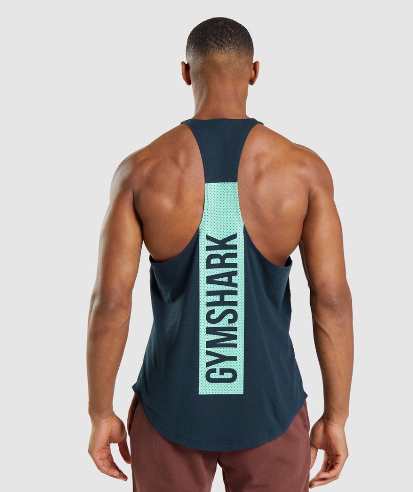 Men\'s Gymshark Bold Stringer Tanks Navy | NZ 6CRDYV